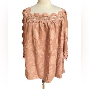 NWOT Source Unknown‎ Floral Rose Open Weave Blouse